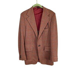 Rugby Blazer Women M Orange Houndstooth Notch Collar Neck Vintage Red Jacket